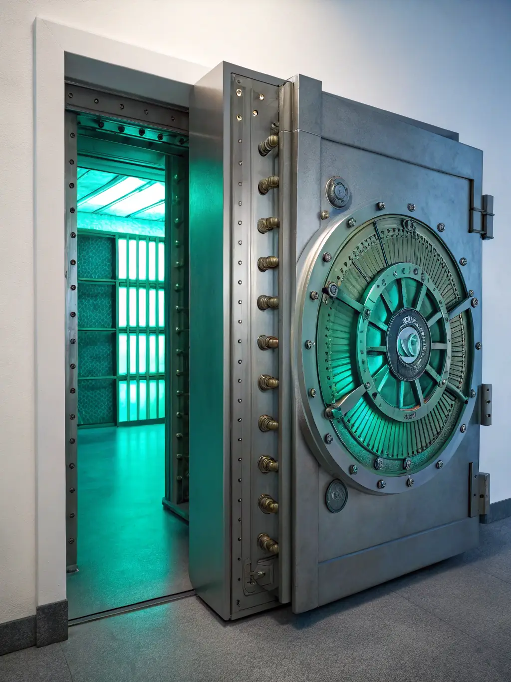 An image of a secure digital vault with various cryptocurrencies inside, symbolising secure asset management and capital protection.