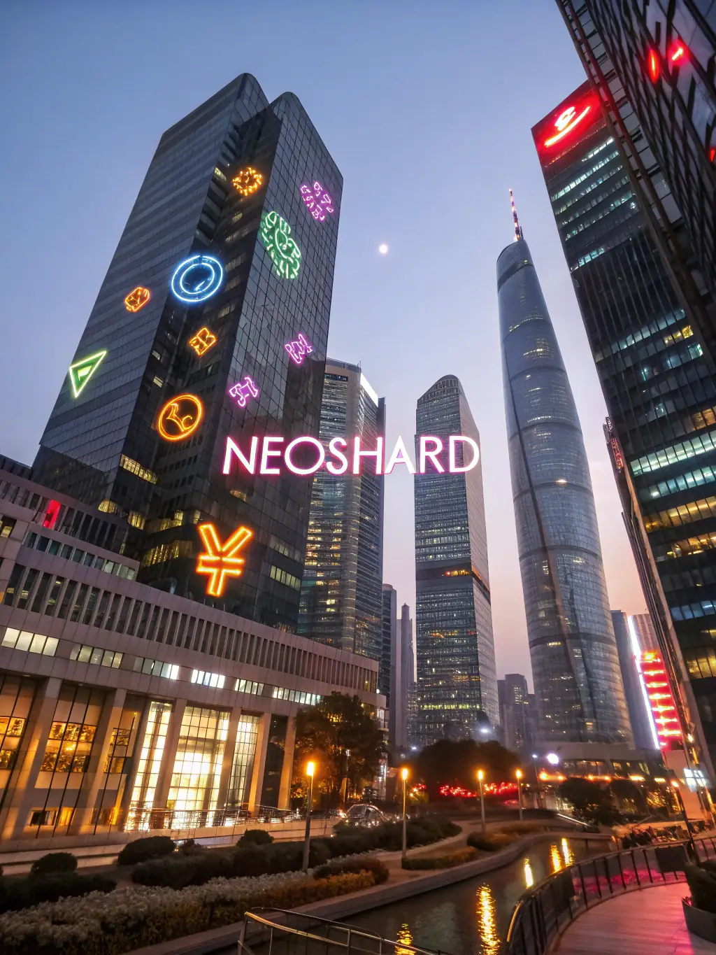 A futuristic cityscape with digital currency symbols floating in the air, representing the future of cryptocurrency investment and economic planning.